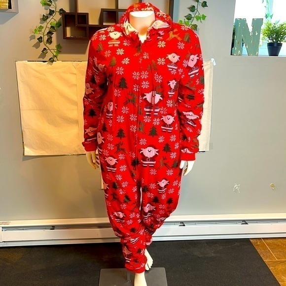 Jolly Santa Unisex Adult Onesie Hooded‎ Lounge Jumpsuit Holiday L - Picture 1 of 8